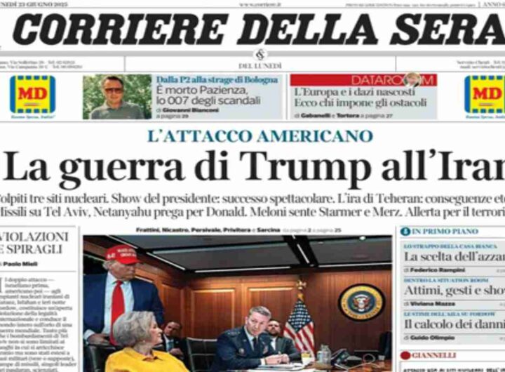 Il Corriere della Sera, la prima pagina di oggi