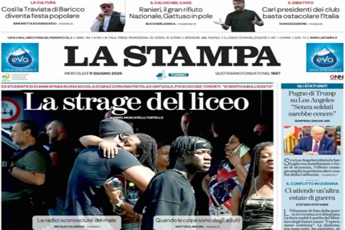 L’EDICOLA, La Stampa: “La strage del liceo”. Il Corriere: “Tensioni dopo il referendum”. Libero: “Vogliono abrogare Schlein”