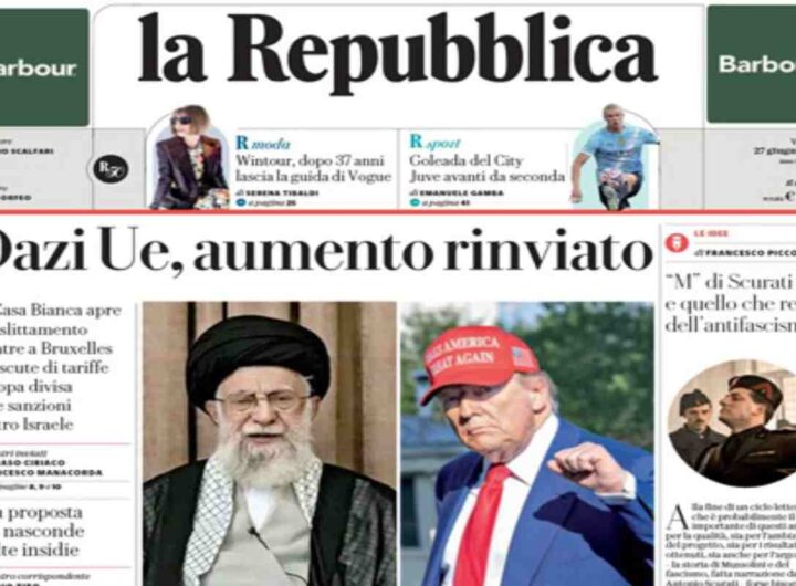 La Repubblica, la prima pagina di oggi