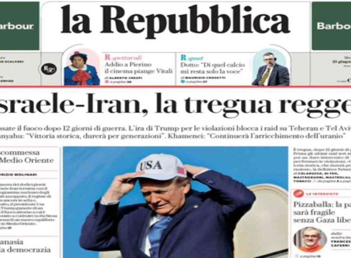 La Repubblica, la prima pagina di oggi