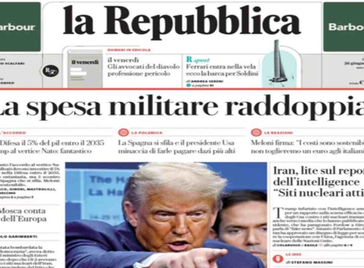 Repubblica, la prima pagina di oggi