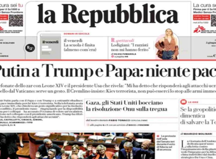 Repubblica, la prima pagina di oggi