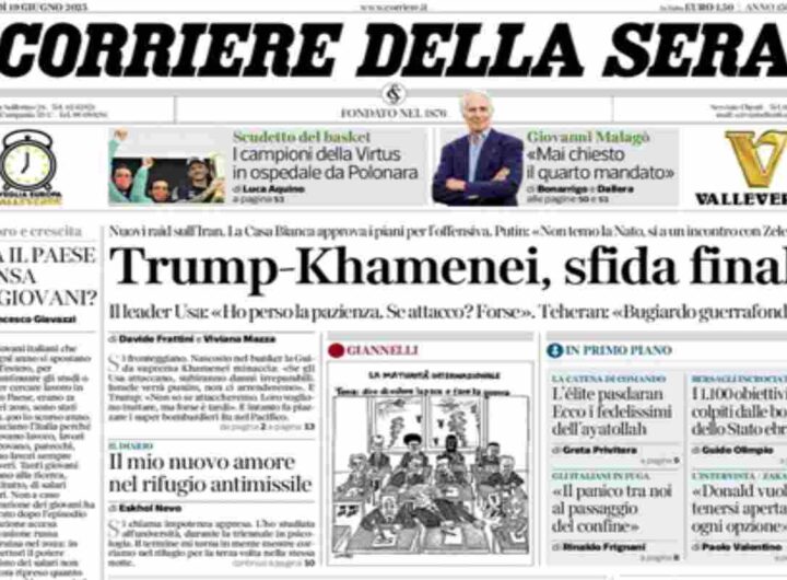Il Corriere della Sera, la prima pagina di oggi
