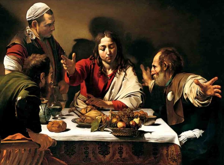 Gesù disse: “Ama il prossimo tuo”, la parabola del buon samaritano l’incontro con la donna, nel dipinto di caravaggio Gesù alla cena in emmaus