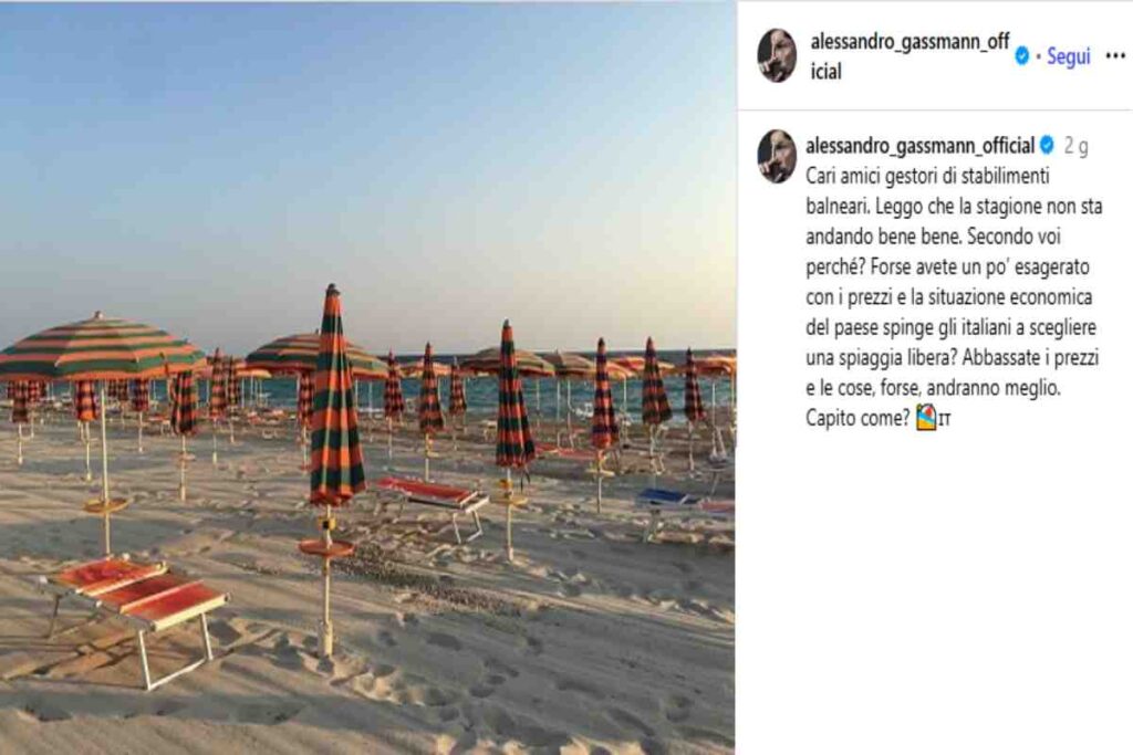 Spiagge vuote? Meloni non è bagnina: sospirano Schlein e Conte, piange Landini, nella foto Il post di Alessandro Gassmann