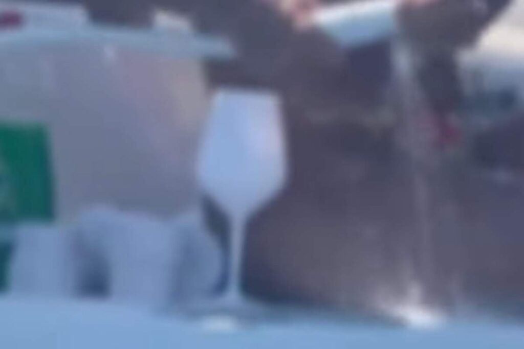 Donna pulisce piatti in mare utilizzando il detersivo