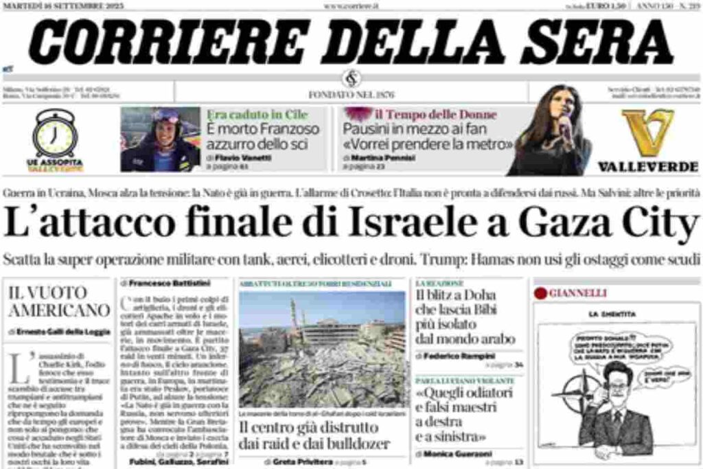 Il Corriere della Sera, la prima pagina di oggi