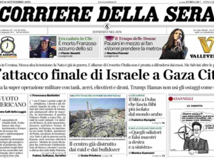 Il Corriere della Sera, la prima pagina di oggi