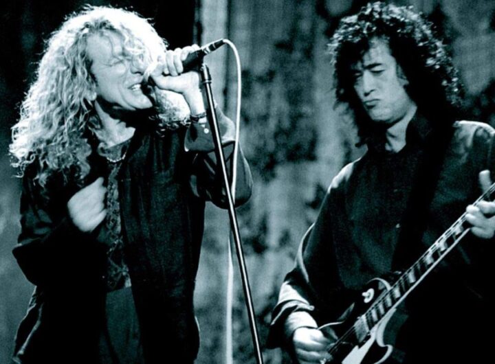 Jimmy Page e Robert Plant in scena, dalla copertina del DVD live No Quarter