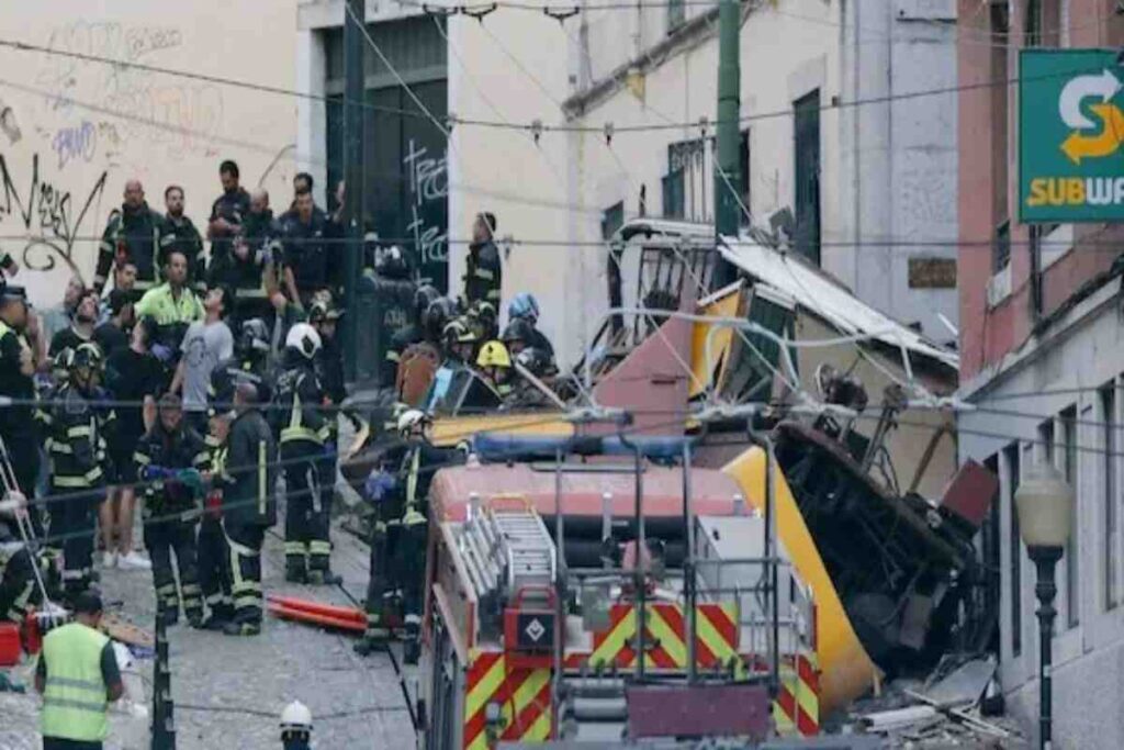 Lisbona, stranezze nell'appalto per la manutenzione delle funivie, la tragedia senza ripercussioni sul turismo, nella foto La funicolare di Lisbona dopo l'incidente