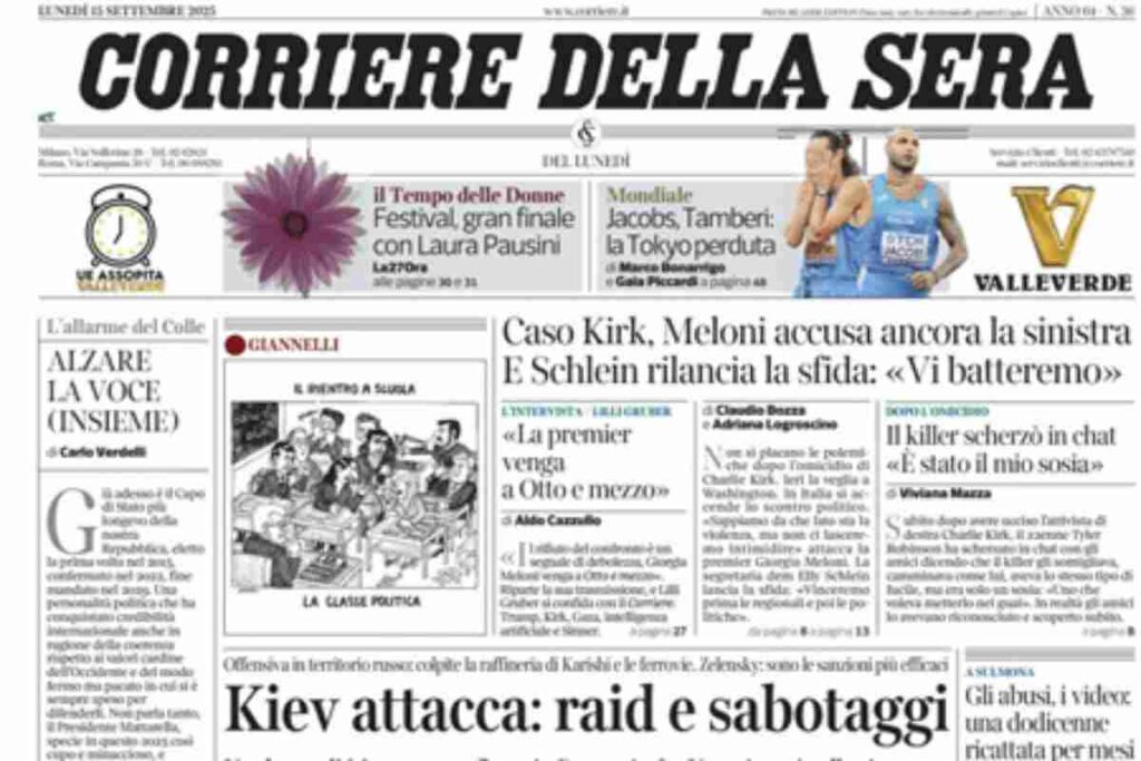 Il Corriere della Sera, la prima pagina di oggi