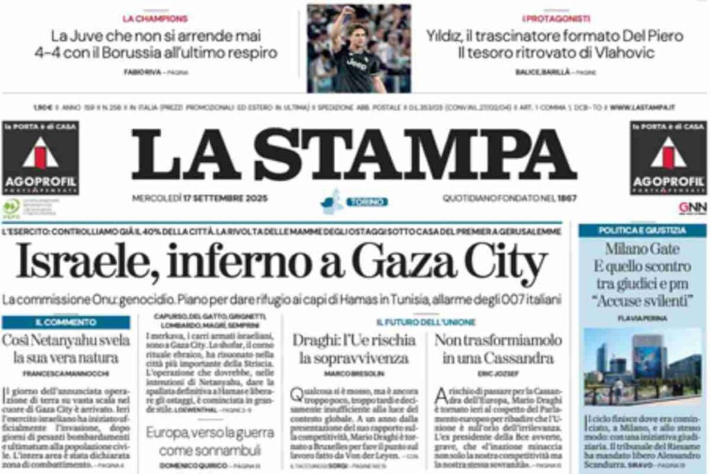 La Stampa, la prima pagina di oggi