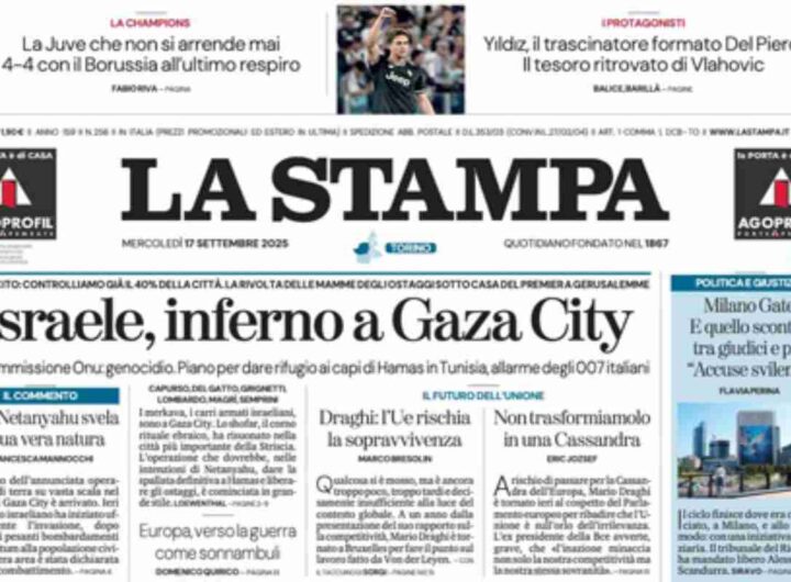 La Stampa, la prima pagina di oggi
