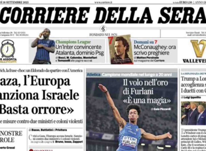 Il Corriere della Sera, la prima pagina di oggi