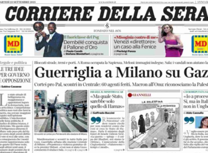 Il Corriere della Sera, la prima pagina di oggi