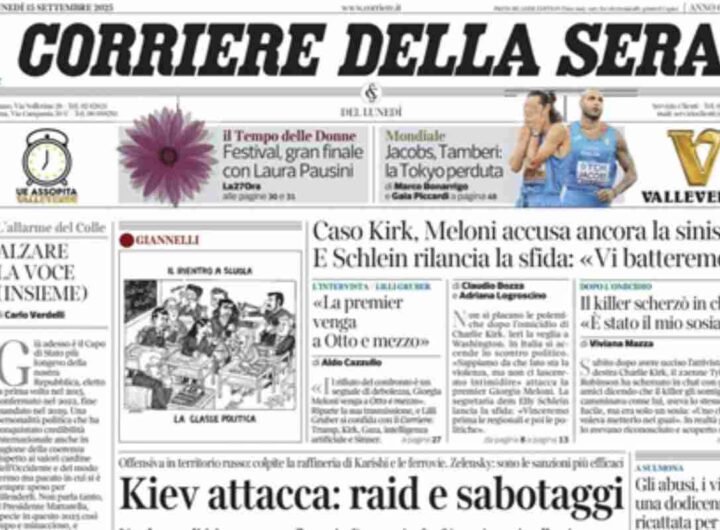 Il Corriere della Sera, la prima pagina di oggi