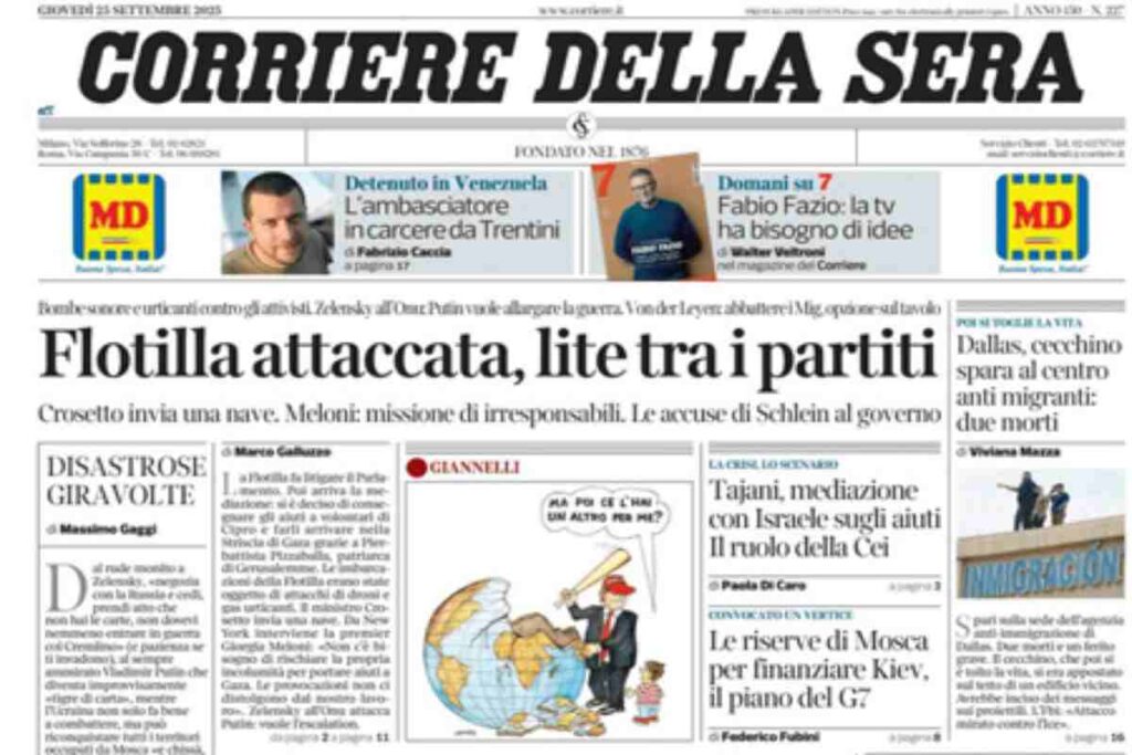 Il Corriere della Sera, la prima pagina di oggi