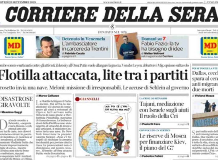 Il Corriere della Sera, la prima pagina di oggi
