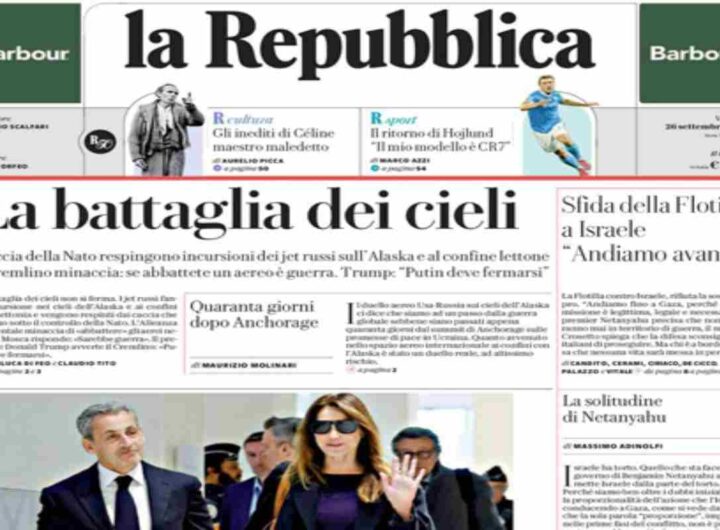 Repubblica, la prima pagina di oggi