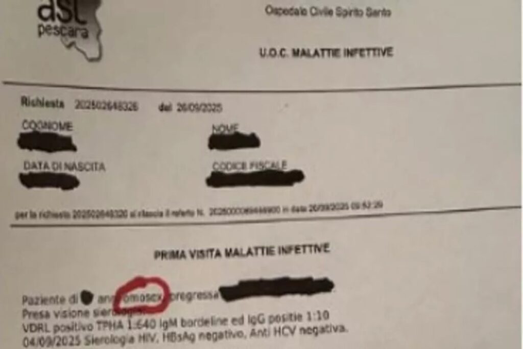 Il referto con su scritto omosex