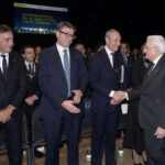 o: Il risparmio postale compie 150 anni: Poste Italiane e CDP hanno celebrato l'anniversario a Roma, nella foto Lasco DG Poste, il ministro G. Giorgetti, M. Del Fante AD Poste, S. Mattarella.