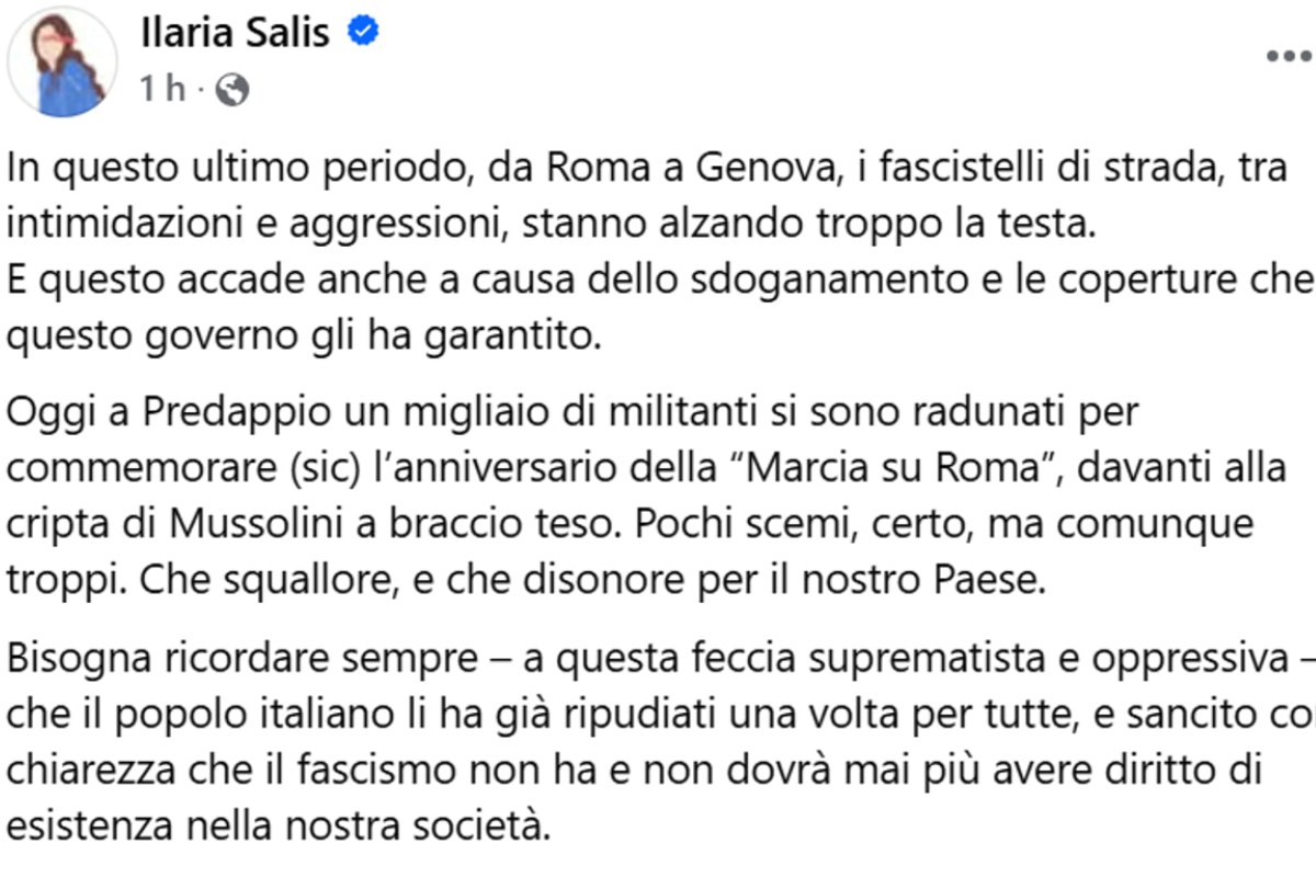 ilaria salis post facebook contro fascisti