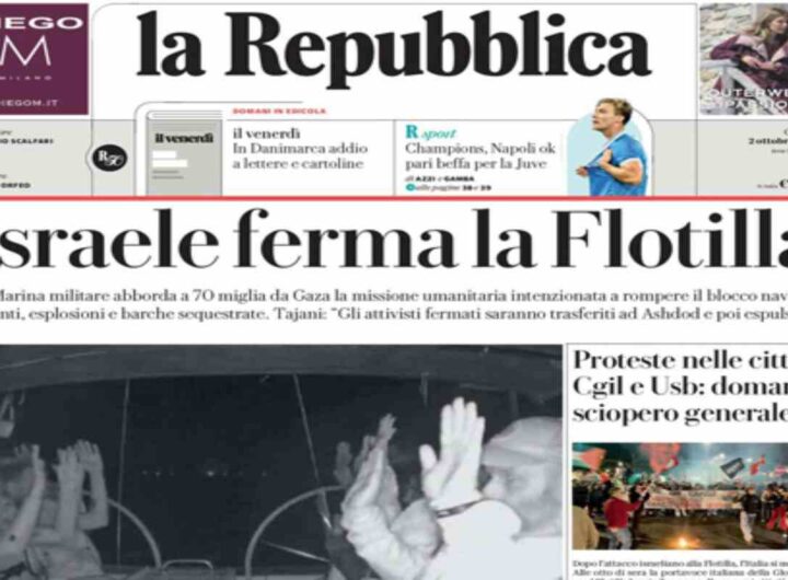 Repubblica, la prima pagina di oggi