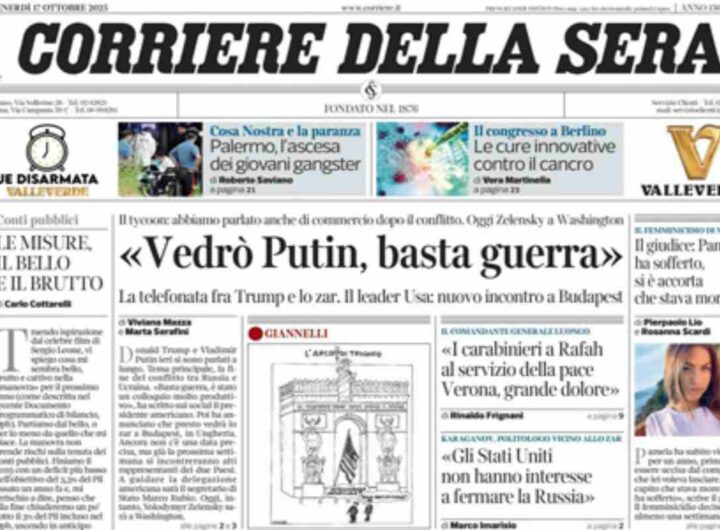 Il Corriere della Sera, la prima pagina di oggi
