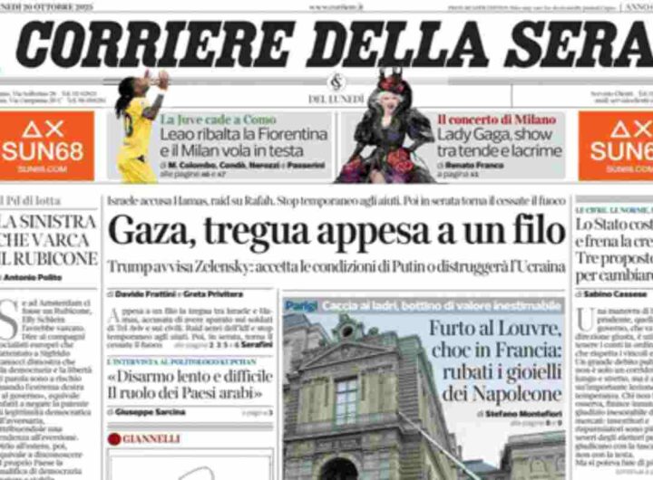 Il Corriere della Sera, la prima pagina di oggi