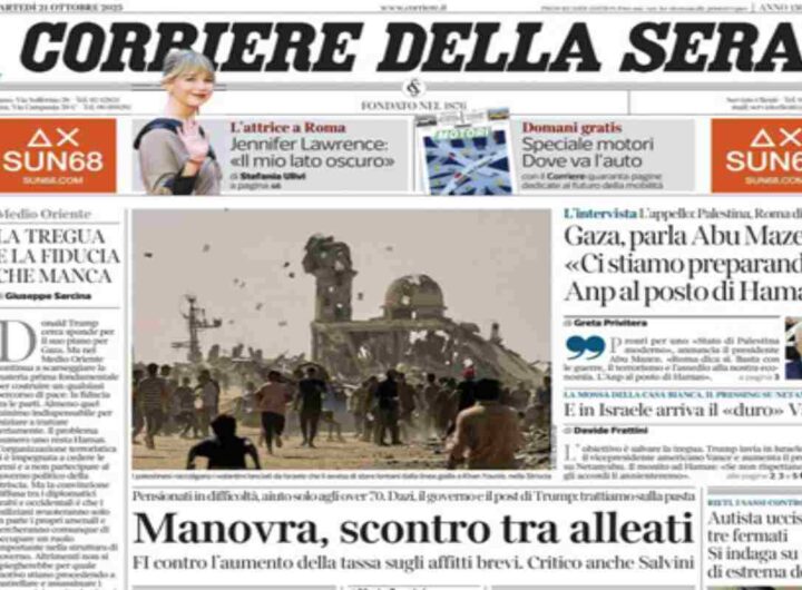 Il Corriere della Sera, la prima pagina di oggi