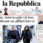 La Repubblica, la prima pagina di oggi
