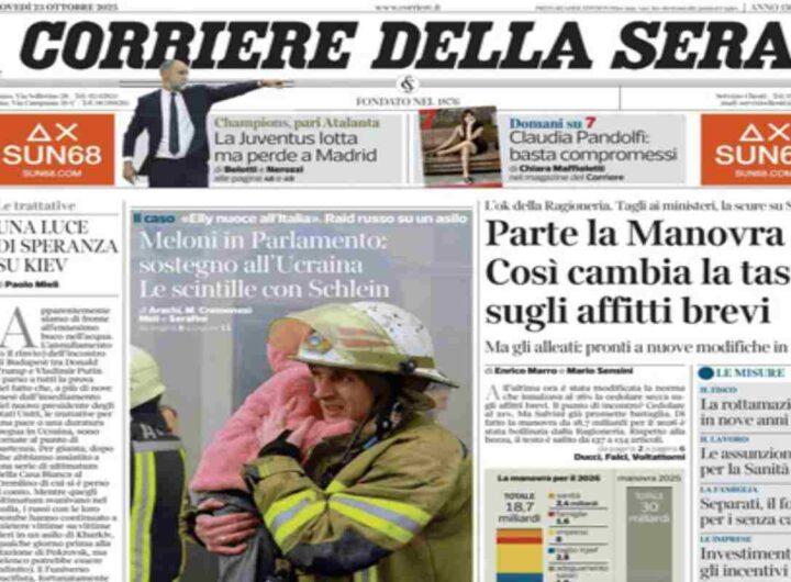 Il Corriere della Sera, la prima pagina di oggi