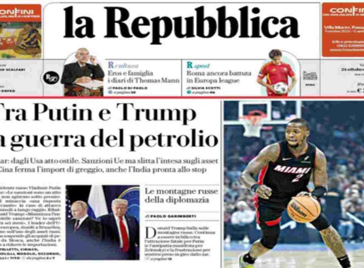 Repubblica, la prima pagina di oggi