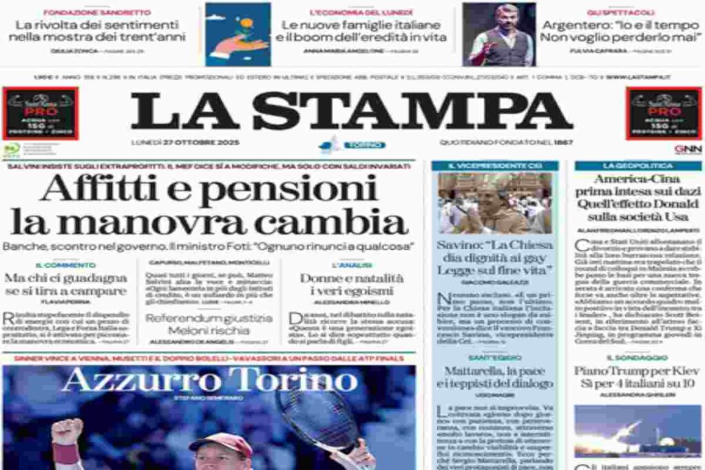 La Stampa, la prima pagina di oggi