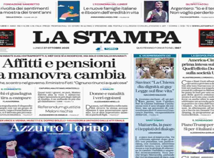 La Stampa, la prima pagina di oggi