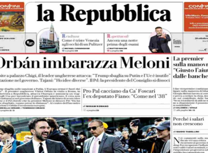 La Repubblica, la prima pagina di oggi