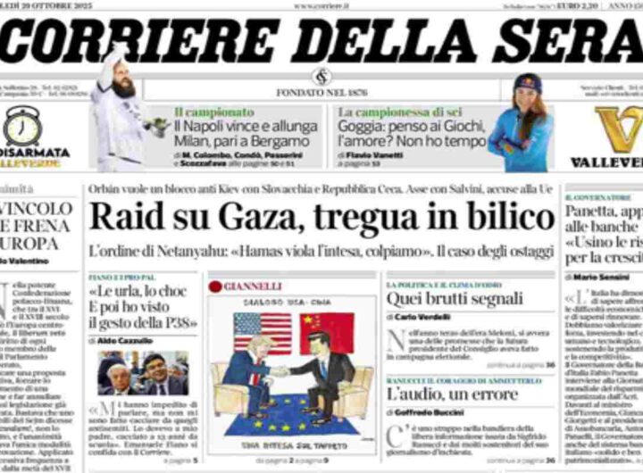 Il Corriere delle Sera, la prima pagina di oggi
