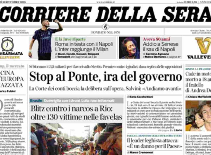 Il Corriere della Sera, la prima pagina di oggi