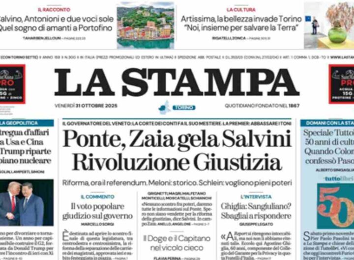 La Stampa, la prima pagina di oggi