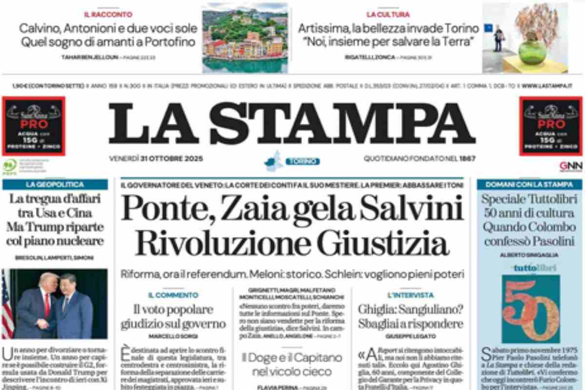 L’EDICOLA, Il Corriere: “Giustizia, sì alla riforma tra le liti”. La Stampa: “Ponte, Zaia gela Salvini. Rivoluzione Giustizia”. Il Fatto: “La ‘riforma del secolo’ cade nella piazza vuota”