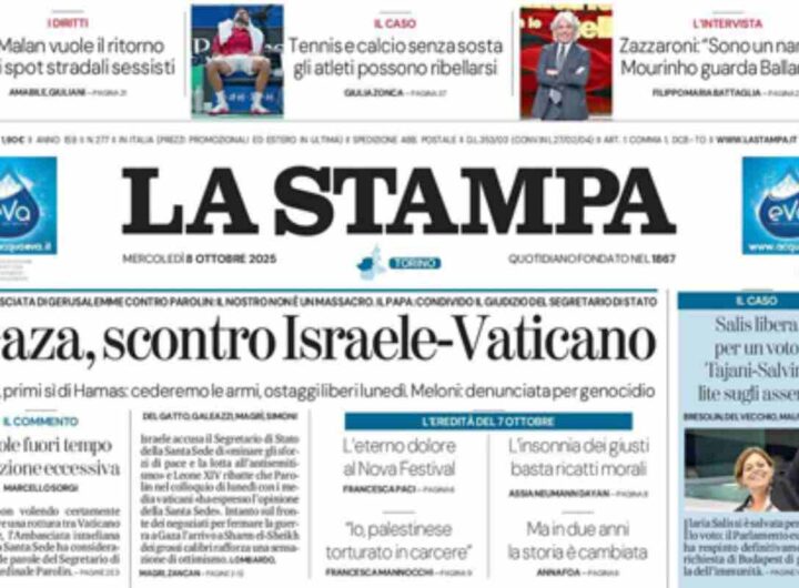 La Stampa, la prima pagina di oggi