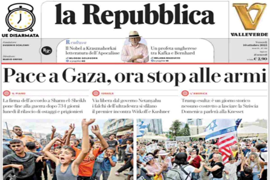 Repubblica, la prima pagina di oggi