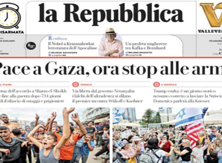 Repubblica, la prima pagina di oggi