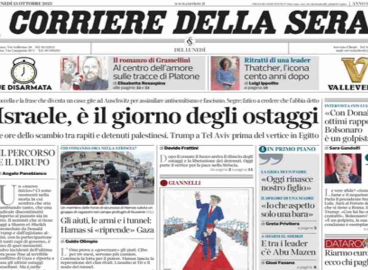 Il Corriere della Sera, la prima pagina di oggi