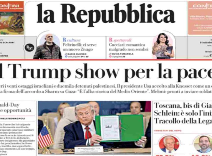 Repubblica, la prima pagina di oggi