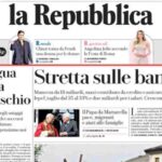 Repubblica, la prima pagina di oggi