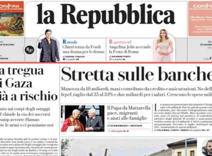 Repubblica, la prima pagina di oggi
