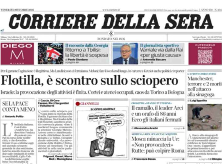 Il Corriere della Sera, la prima pagina di oggi