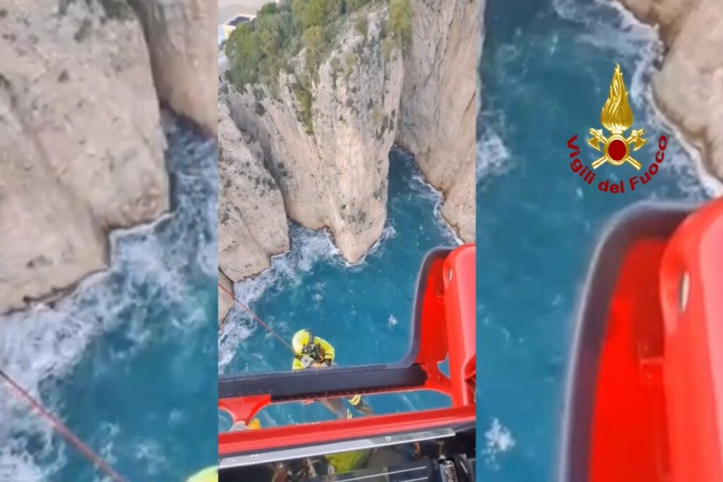 Il video del salvataggio dei due scalatori rimasti bloccati su una parete rocciosa a picco sul mare