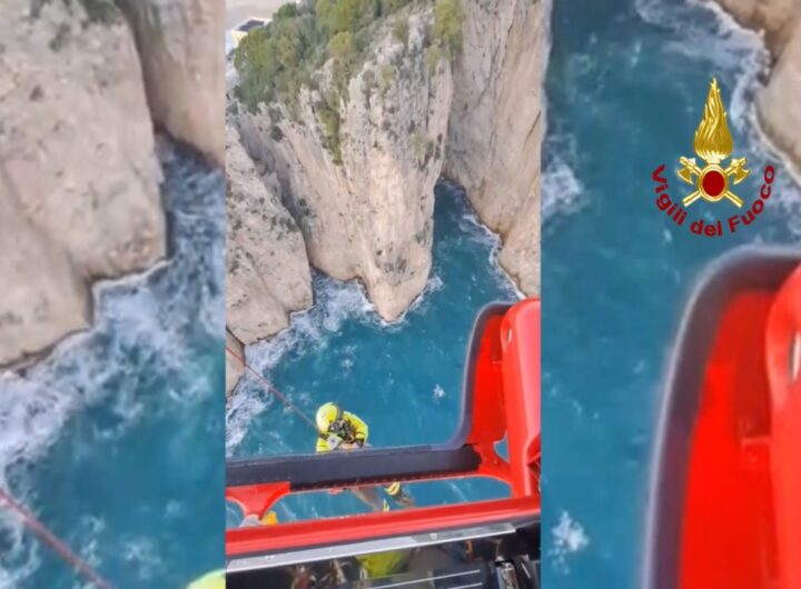 Il video del salvataggio dei due scalatori rimasti bloccati su una parete rocciosa a picco sul mare